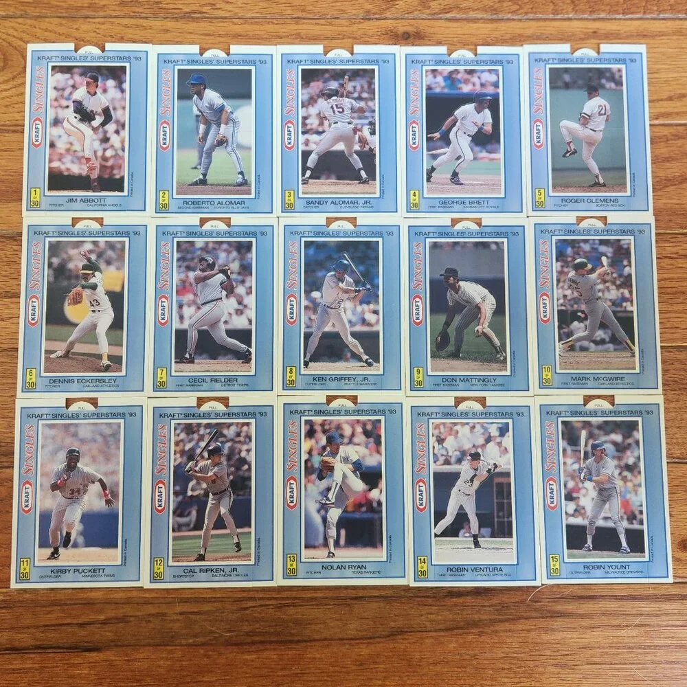 Vintage Baseball Cards - 1993 Kraft Singles Superstars Baseball Cards #1-15/30